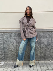 Jeans wide leg con piegone sabbiato 5028