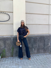 Jeans wideleg con stringhe 5033