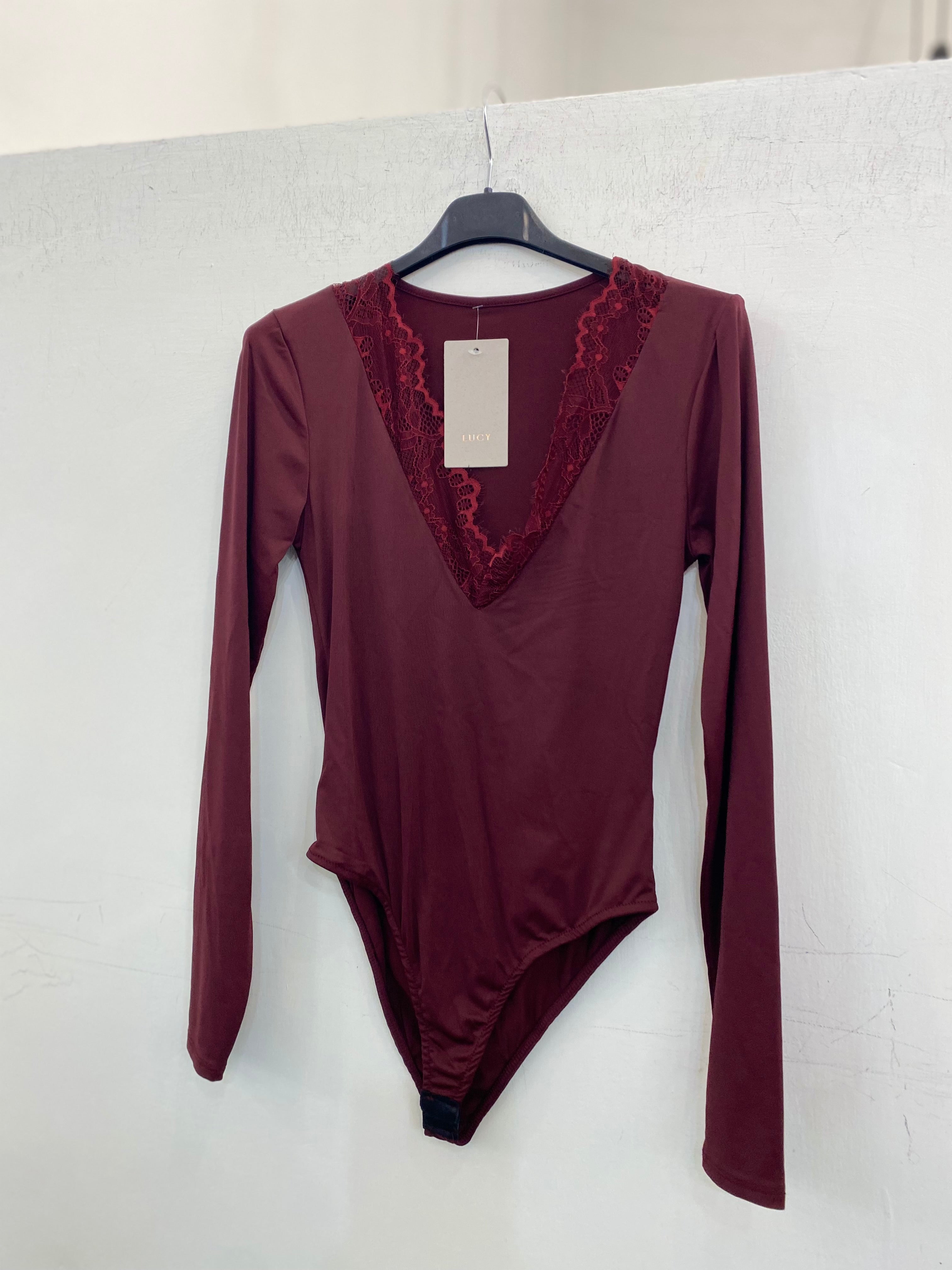 Body in lycra con collo in pizzo 14301