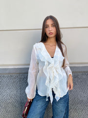 Camicia velata con volant 4234