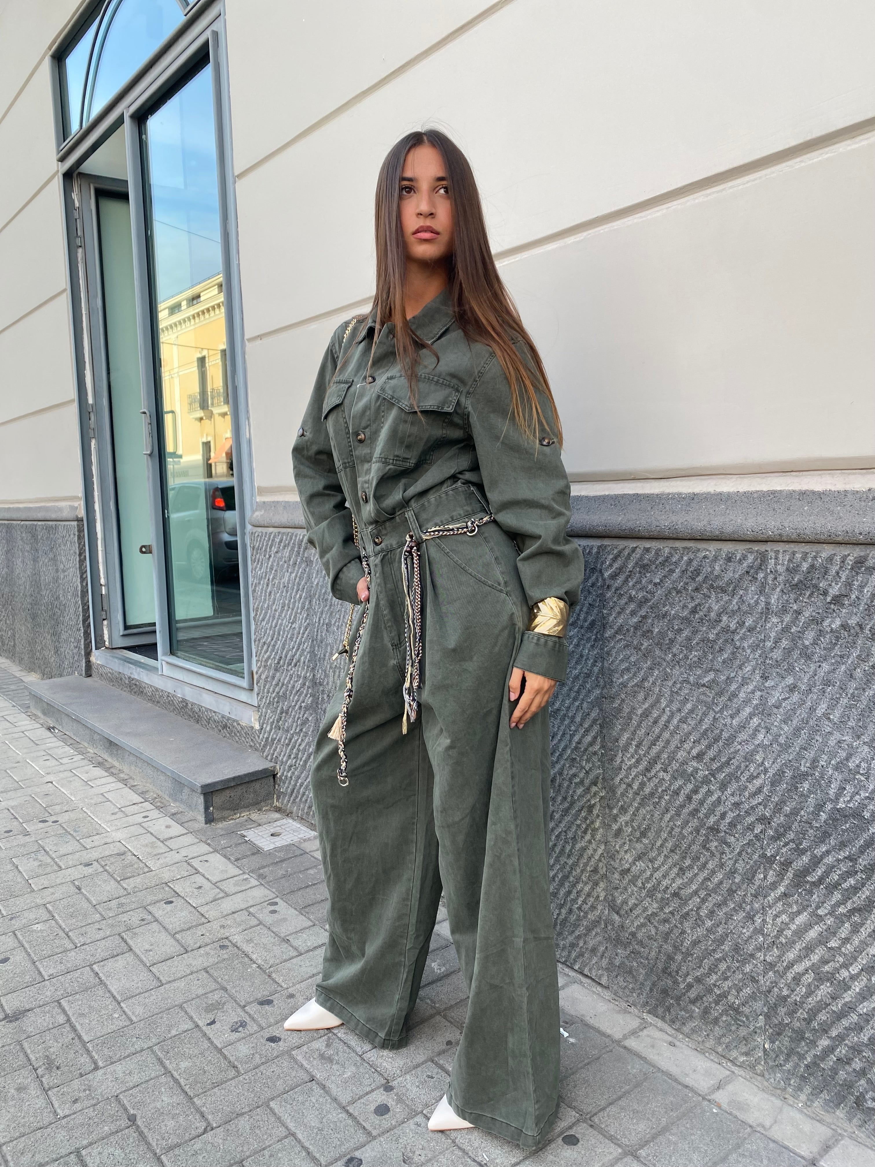 Jumpsuit in twill con cinturino 7088