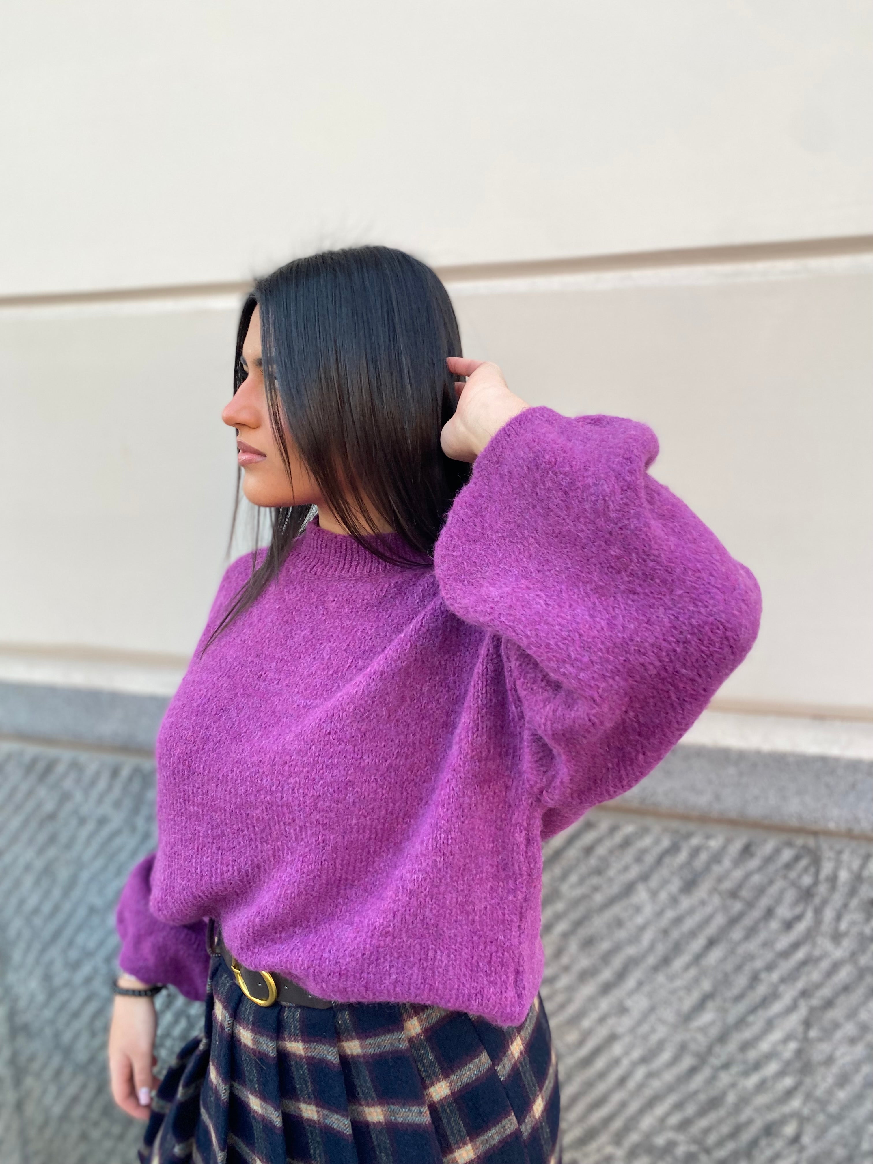 Pull girocollo manica a sbuffo 2412