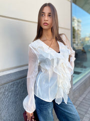 Camicia velata con volant 4234