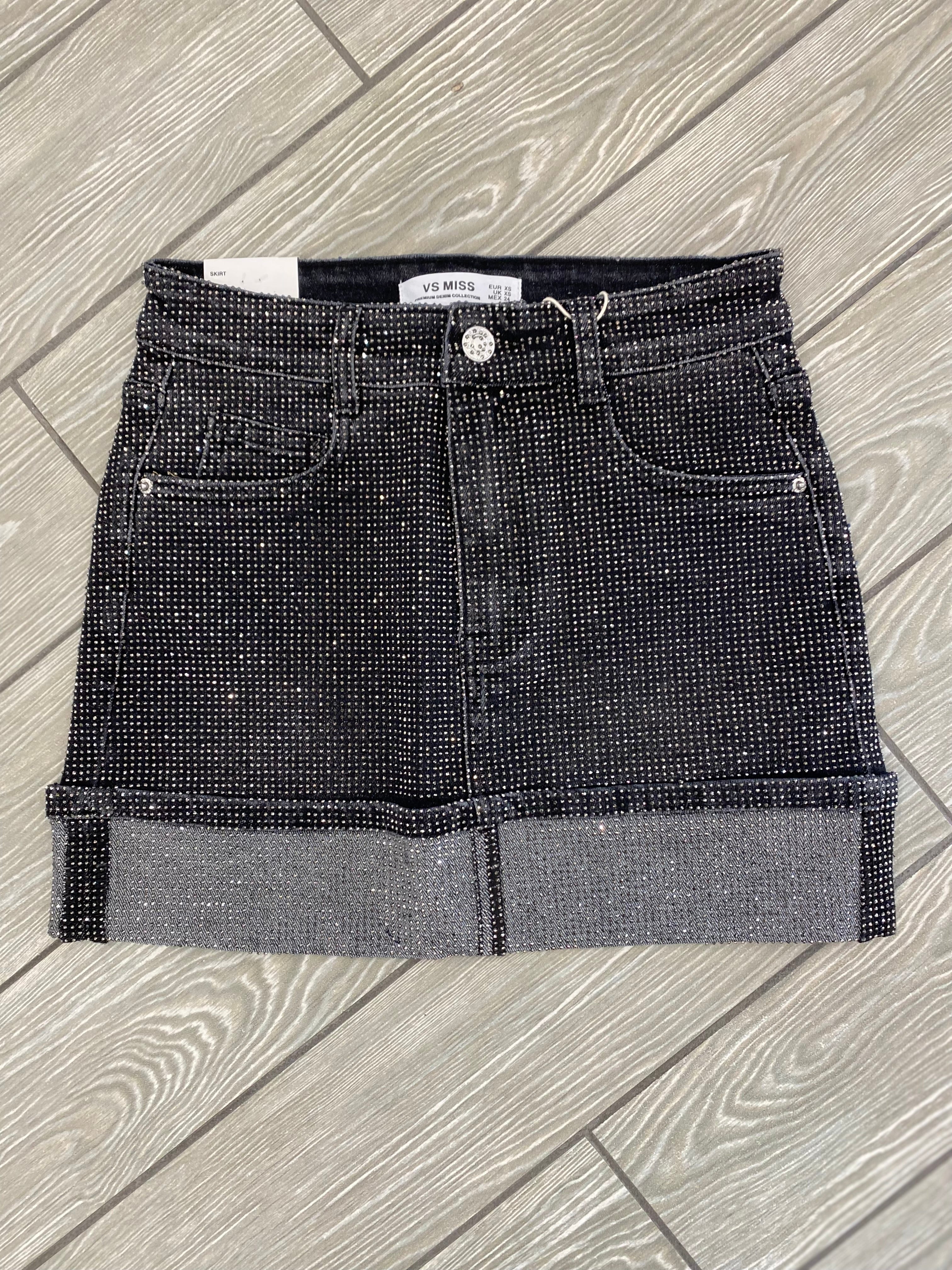 Mini gonna di jeans con brillantini 8958