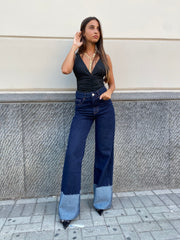 Jeans wide leg con piegone 8887