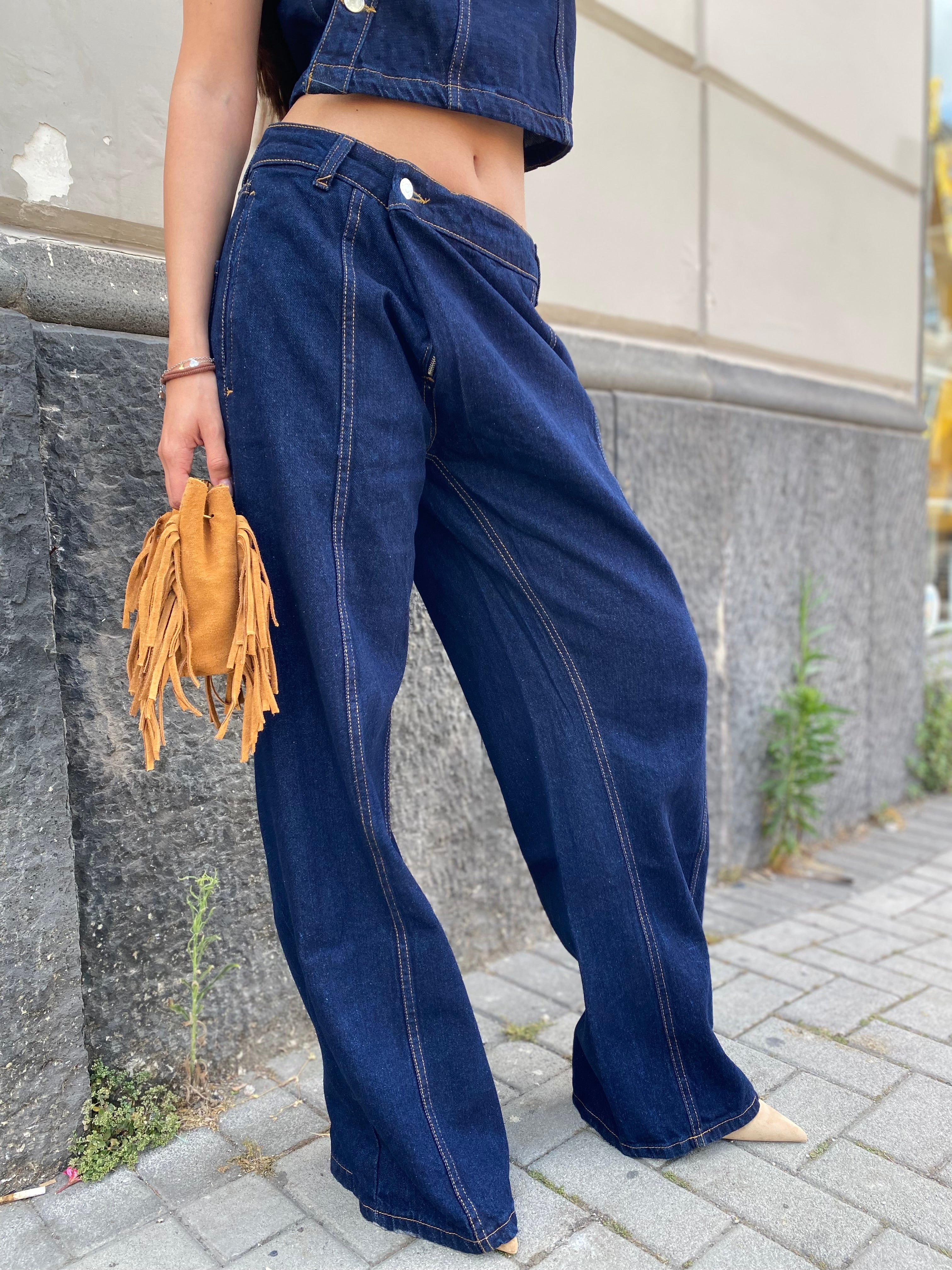 Jeans baggy chiusura a fascia 128