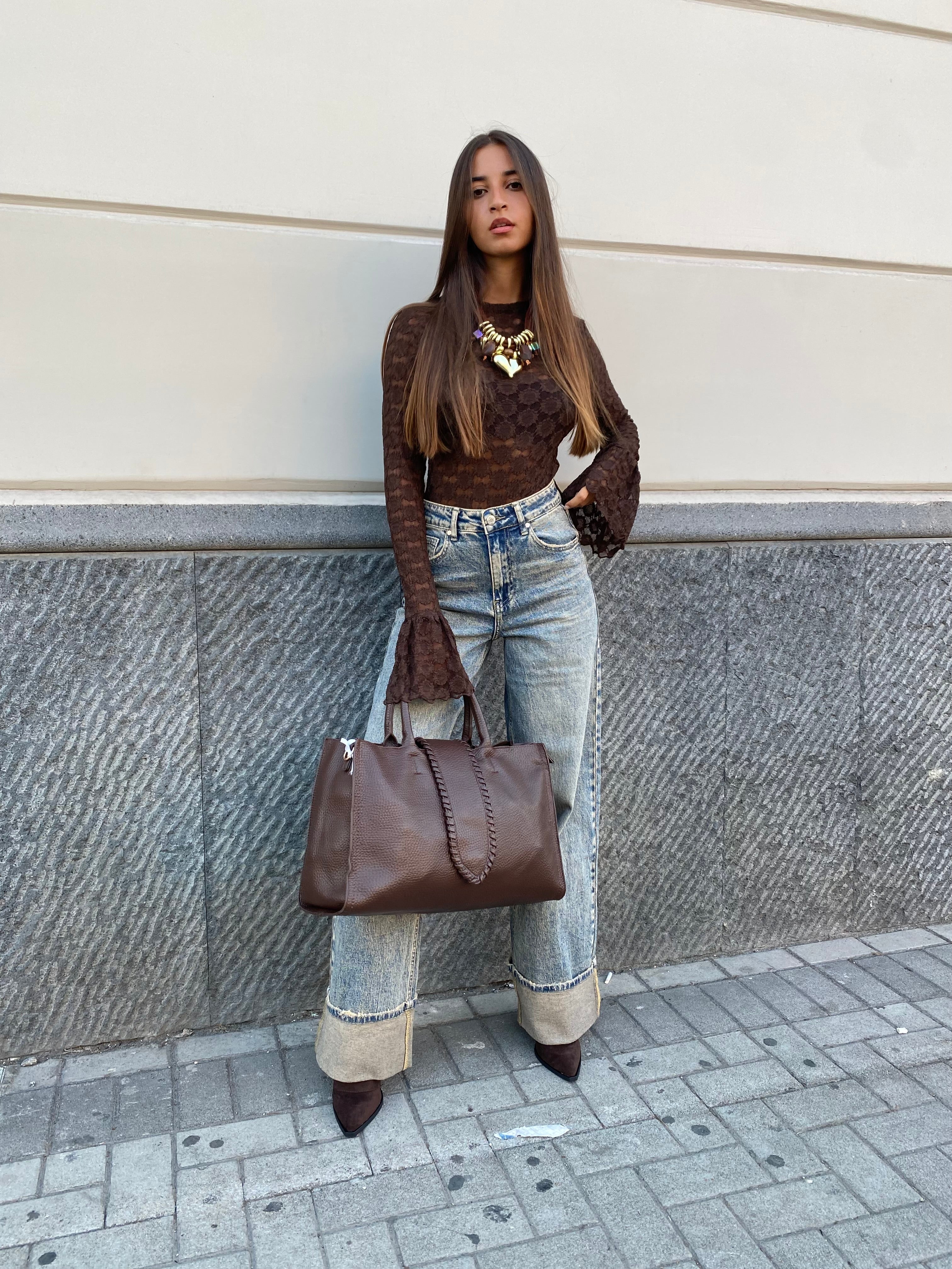 Jeans wide leg con piegone 3973