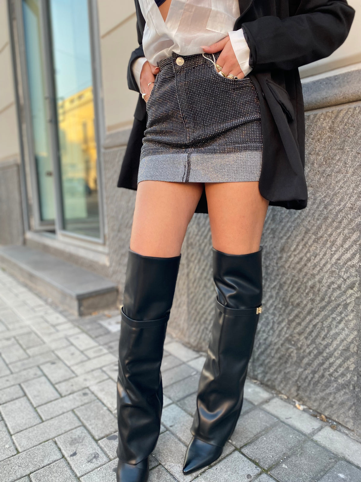 Mini gonna di jeans con brillantini 8958