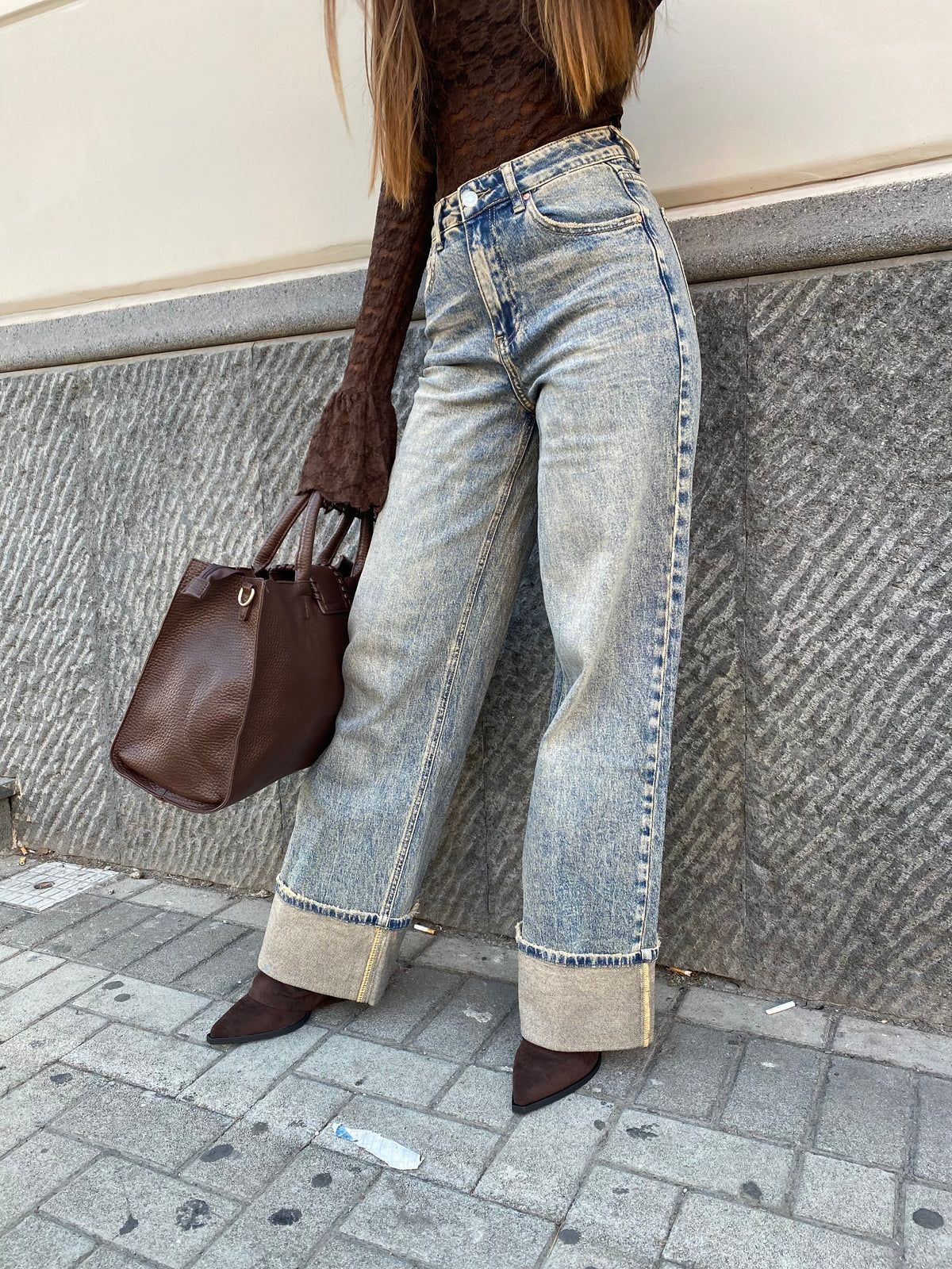 Jeans wide leg con piegone 3973