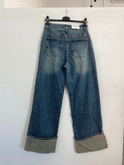 Jeans wide leg con piegone sabbiato 5028