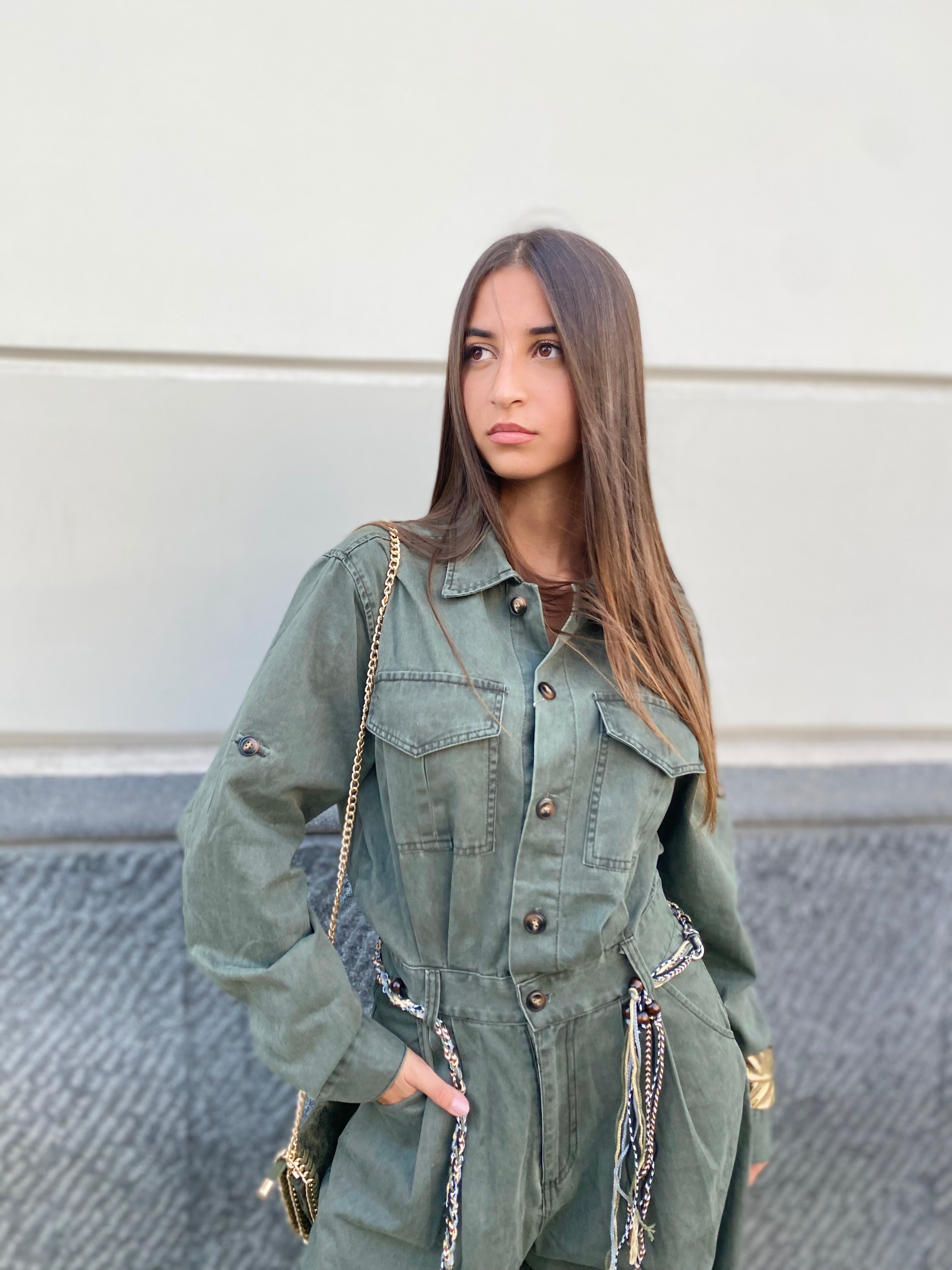 Jumpsuit in twill con cinturino 7088