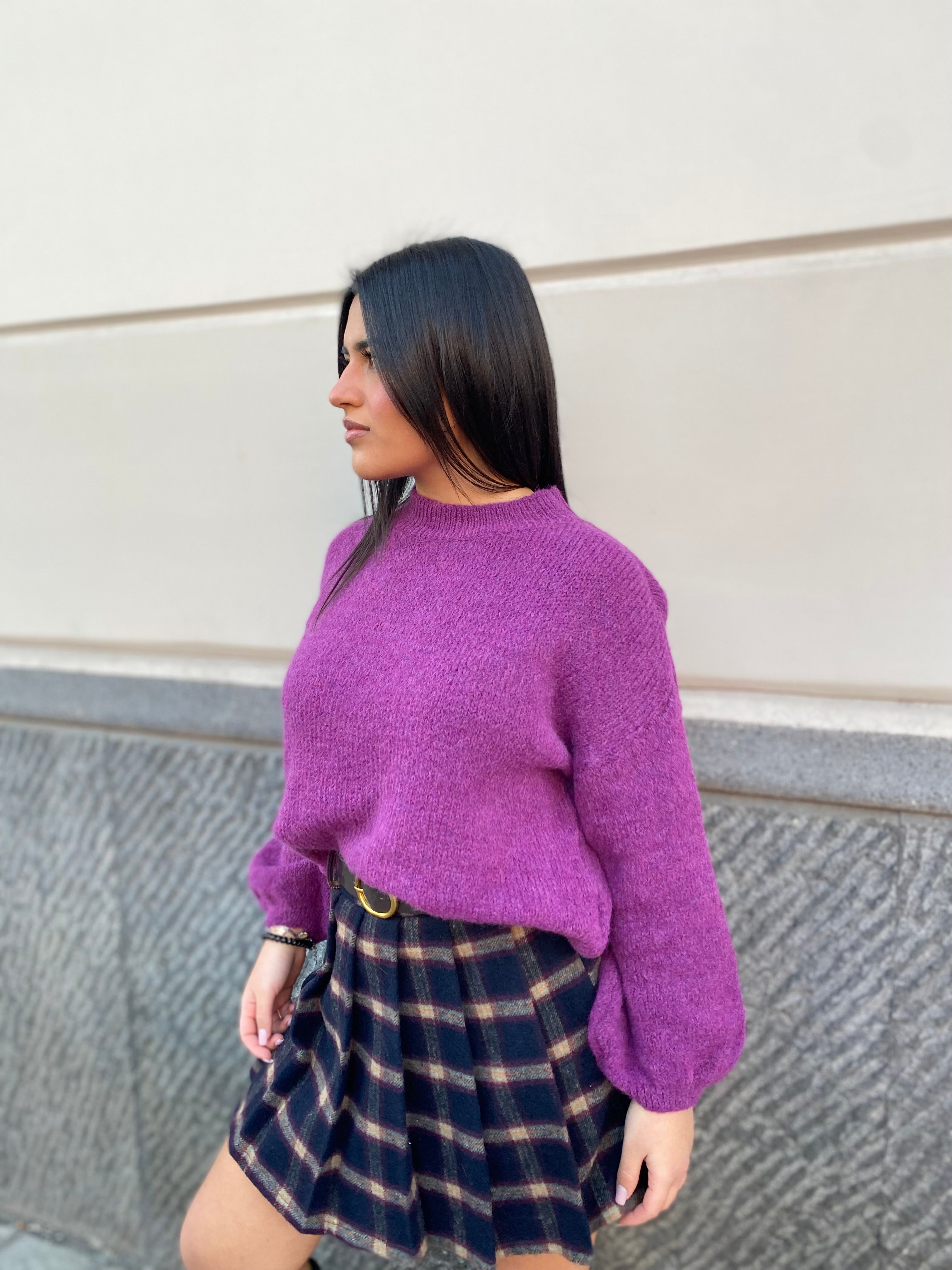 Pull girocollo manica a sbuffo 2412