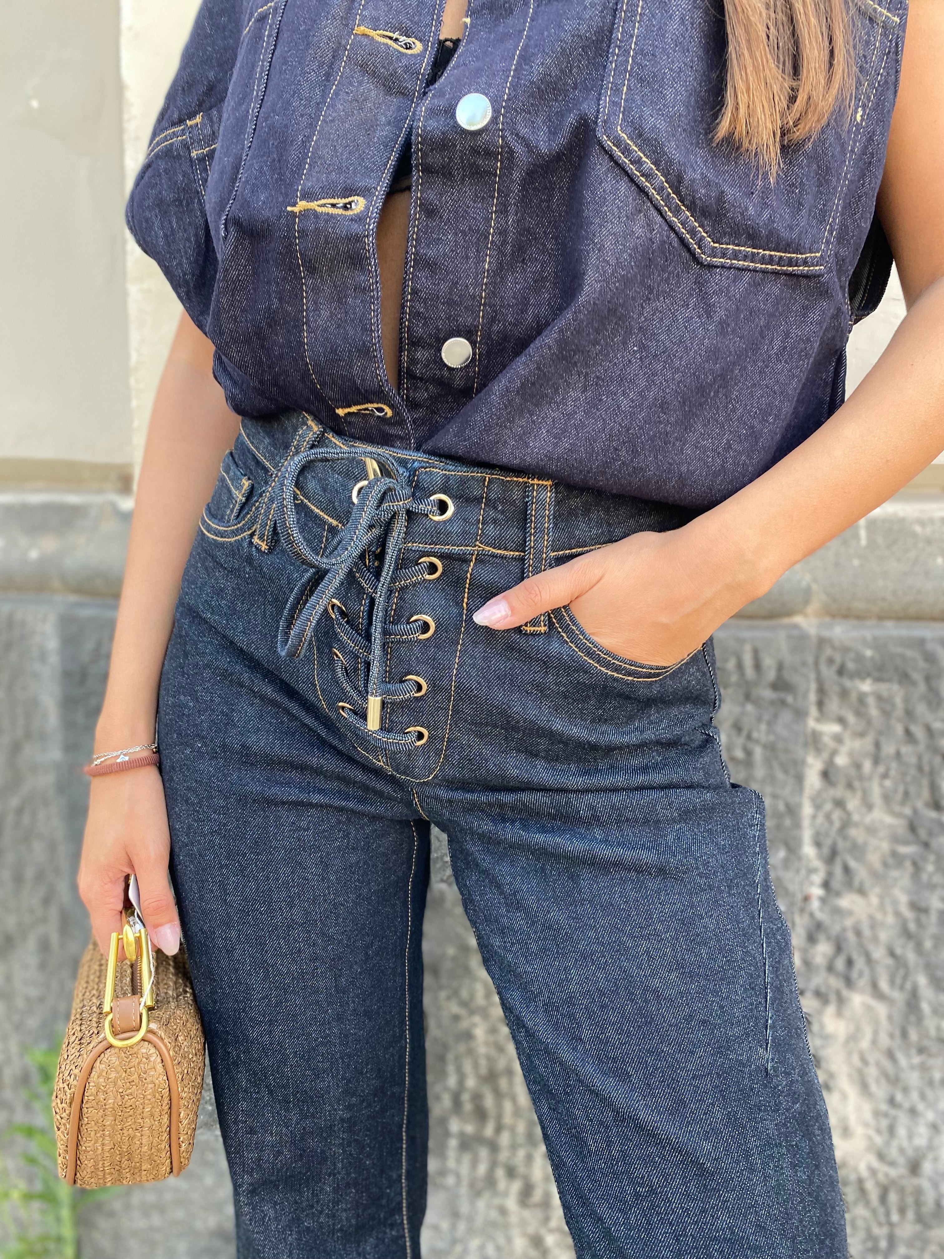 Jeans wideleg con stringhe 5033