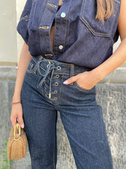 Jeans wideleg con stringhe 5033