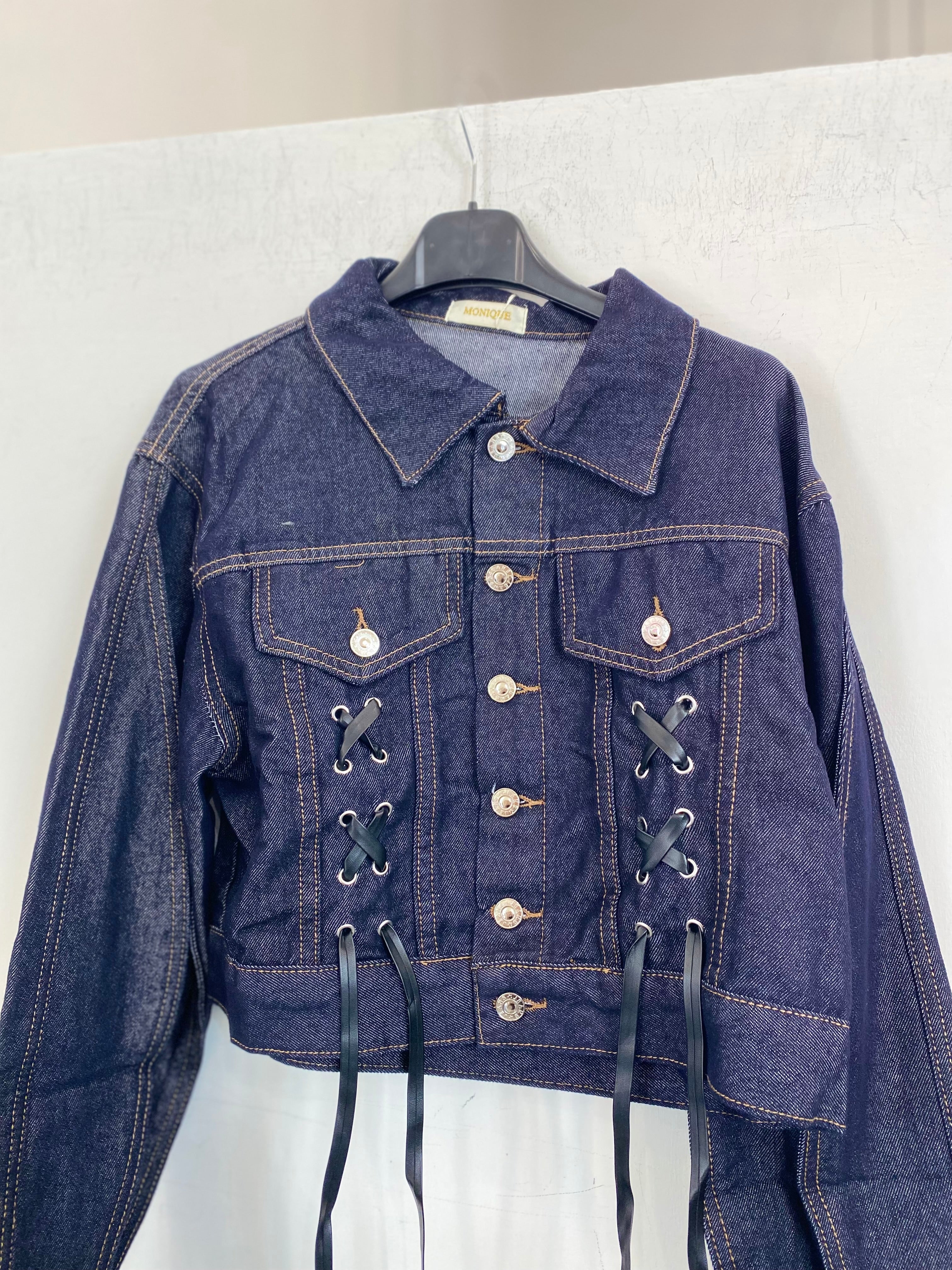 Giubbino di jeans con manica ampia e lacci frontali 22075