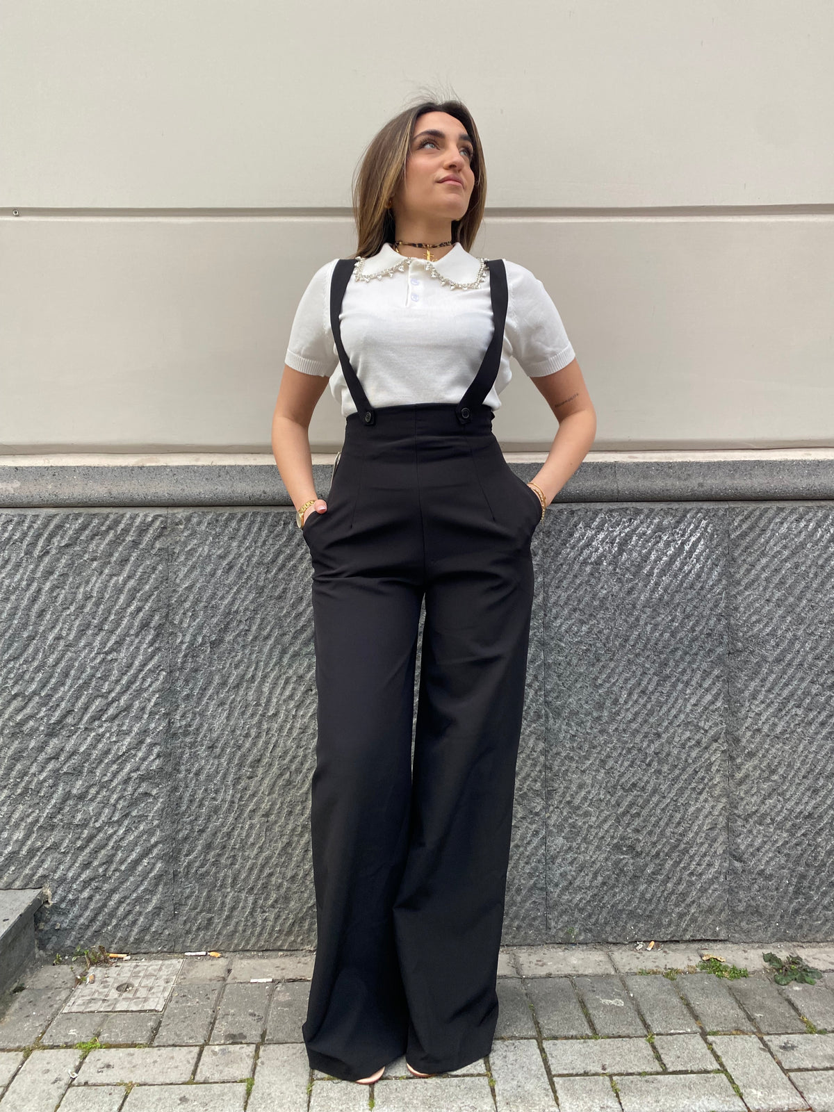 Pantalone palazzo con bretelle 00607