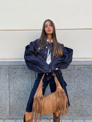 Giubbino di jeans con manica ampia e lacci frontali 22075