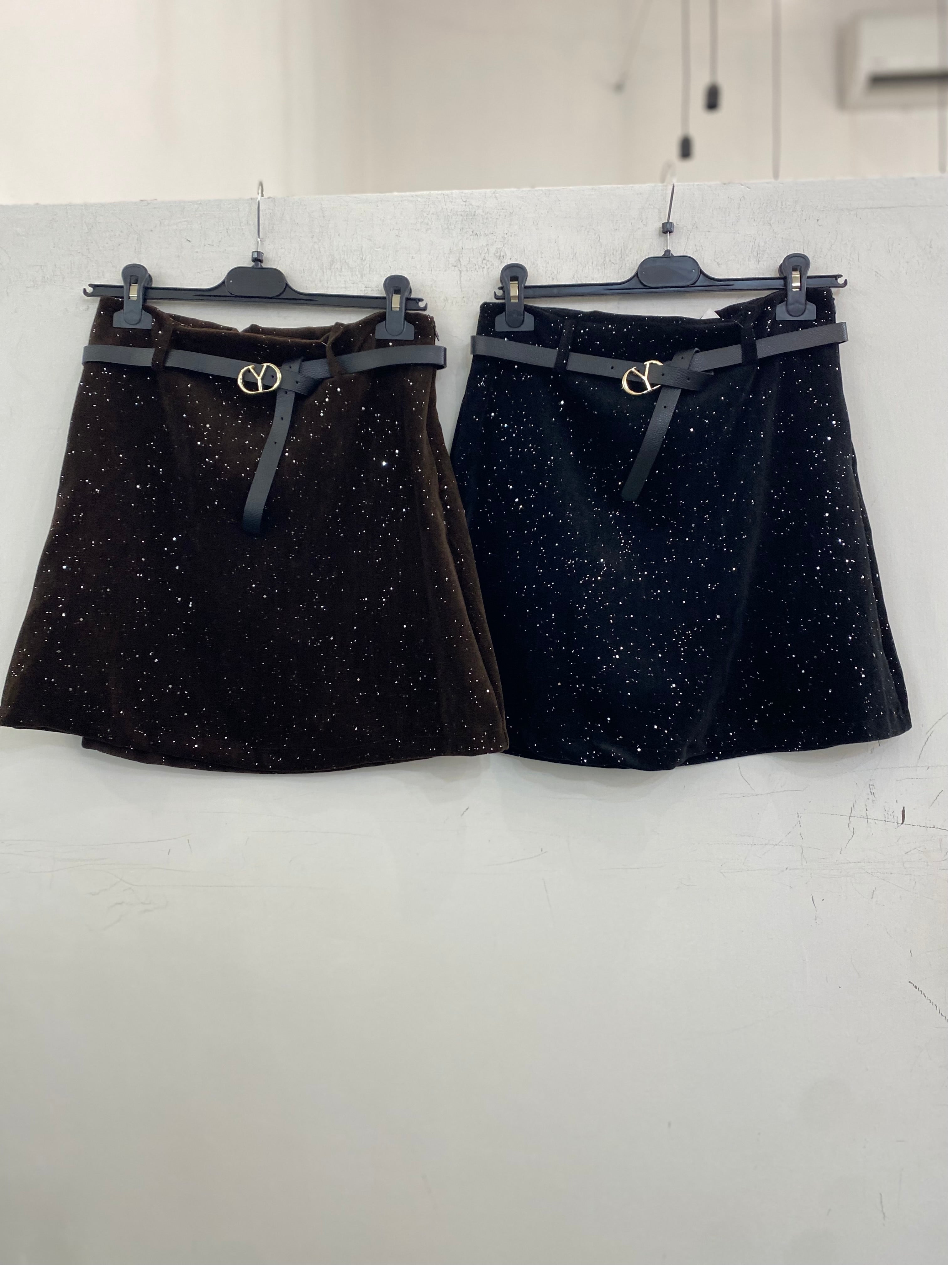 Gonna velluto lisci con paillettes 8009