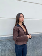 Jacket eco camoscio e colletto in ecopelle 50700