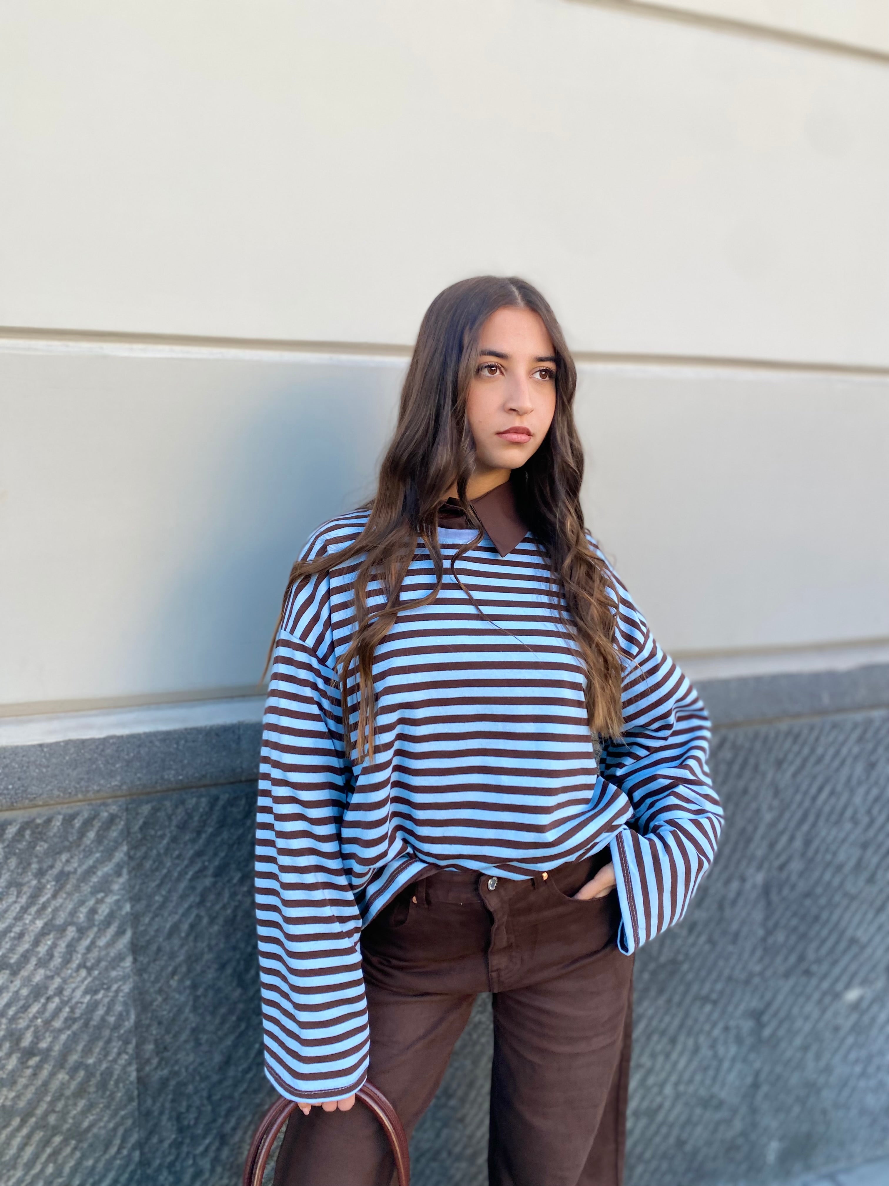 Maglia a righe in caldo cotone oversize 1109