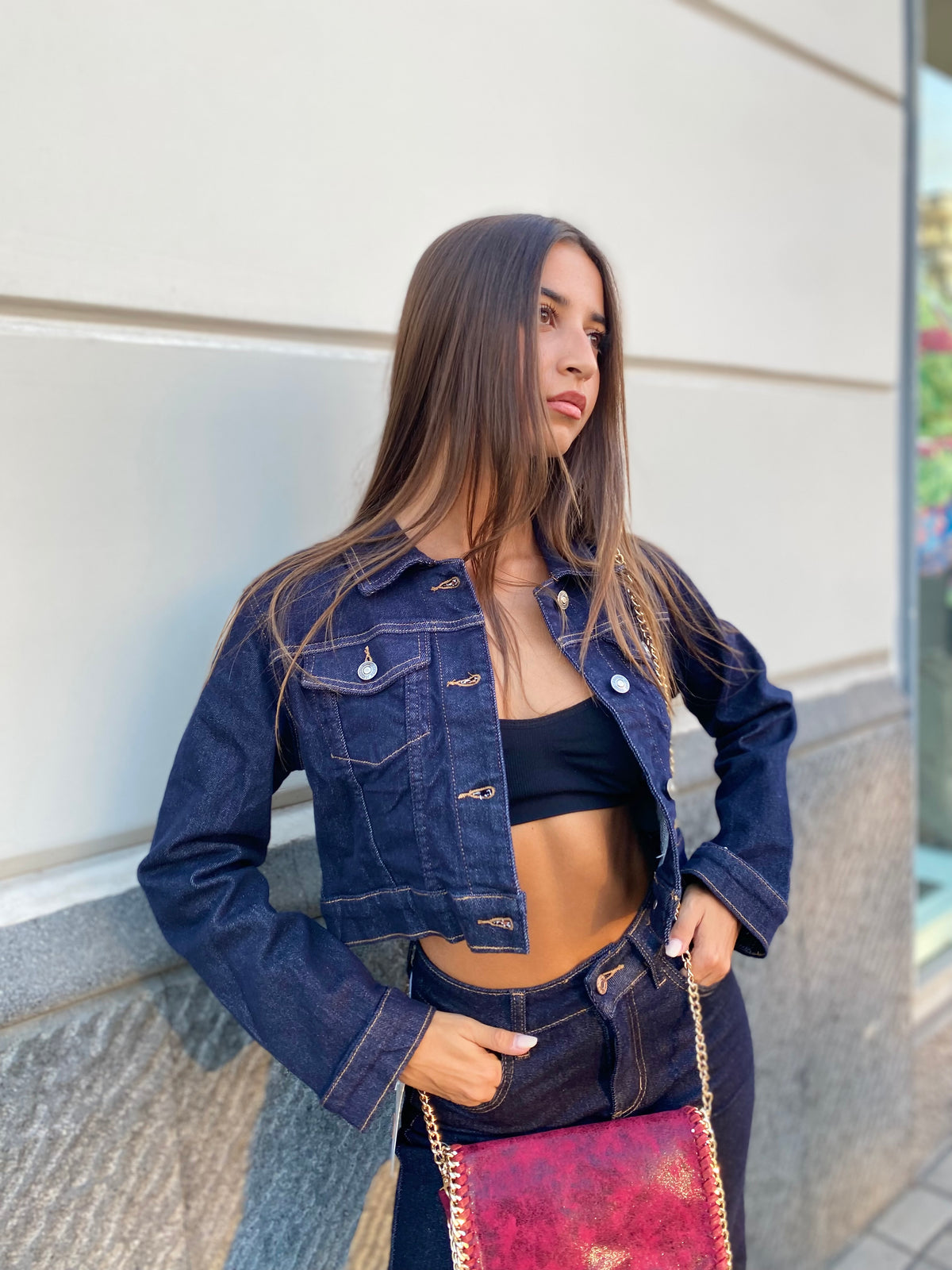 Giubbino di jeans corto in vita lavaggio zero 5611