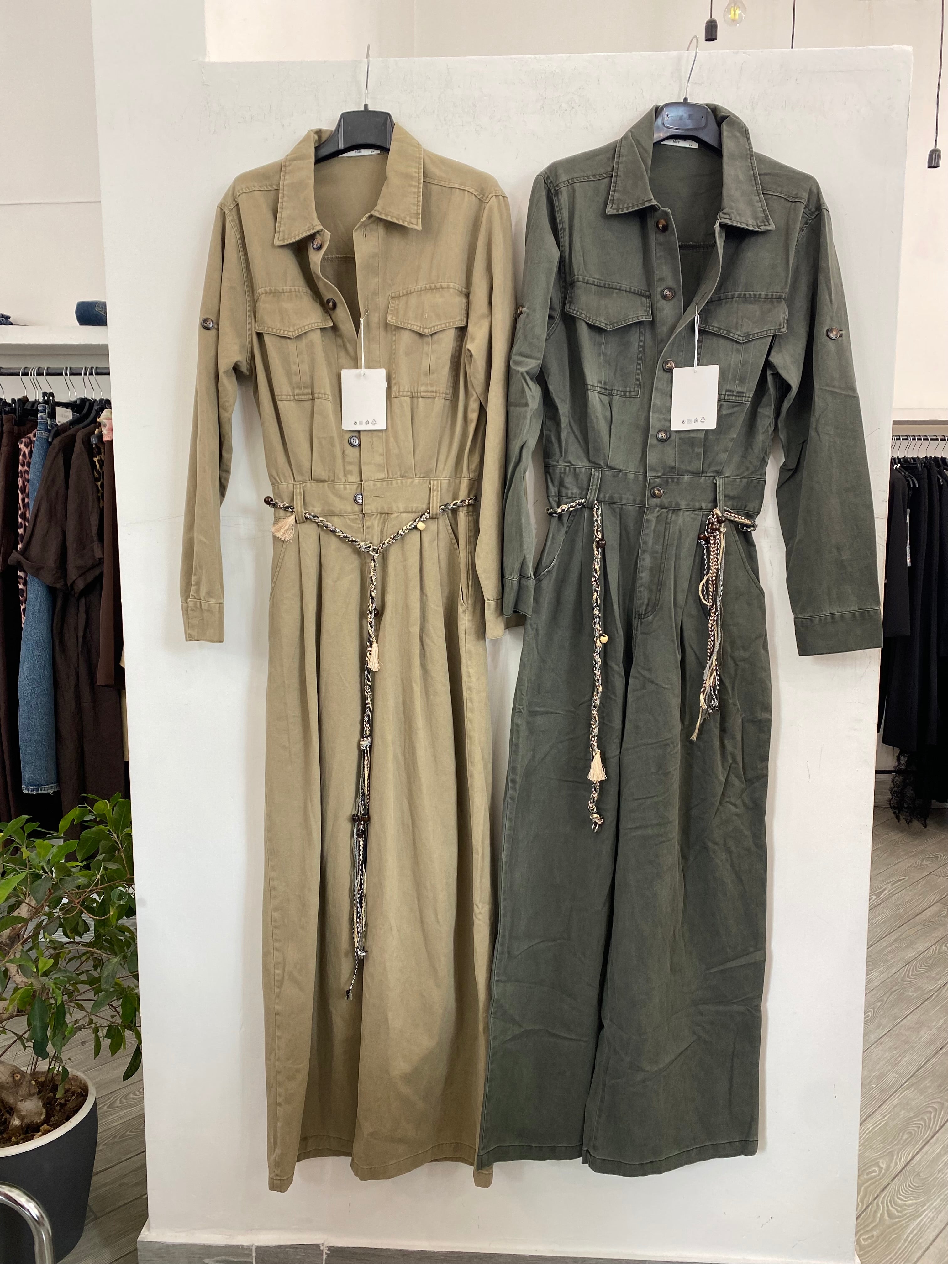 Jumpsuit in twill con cinturino 7088