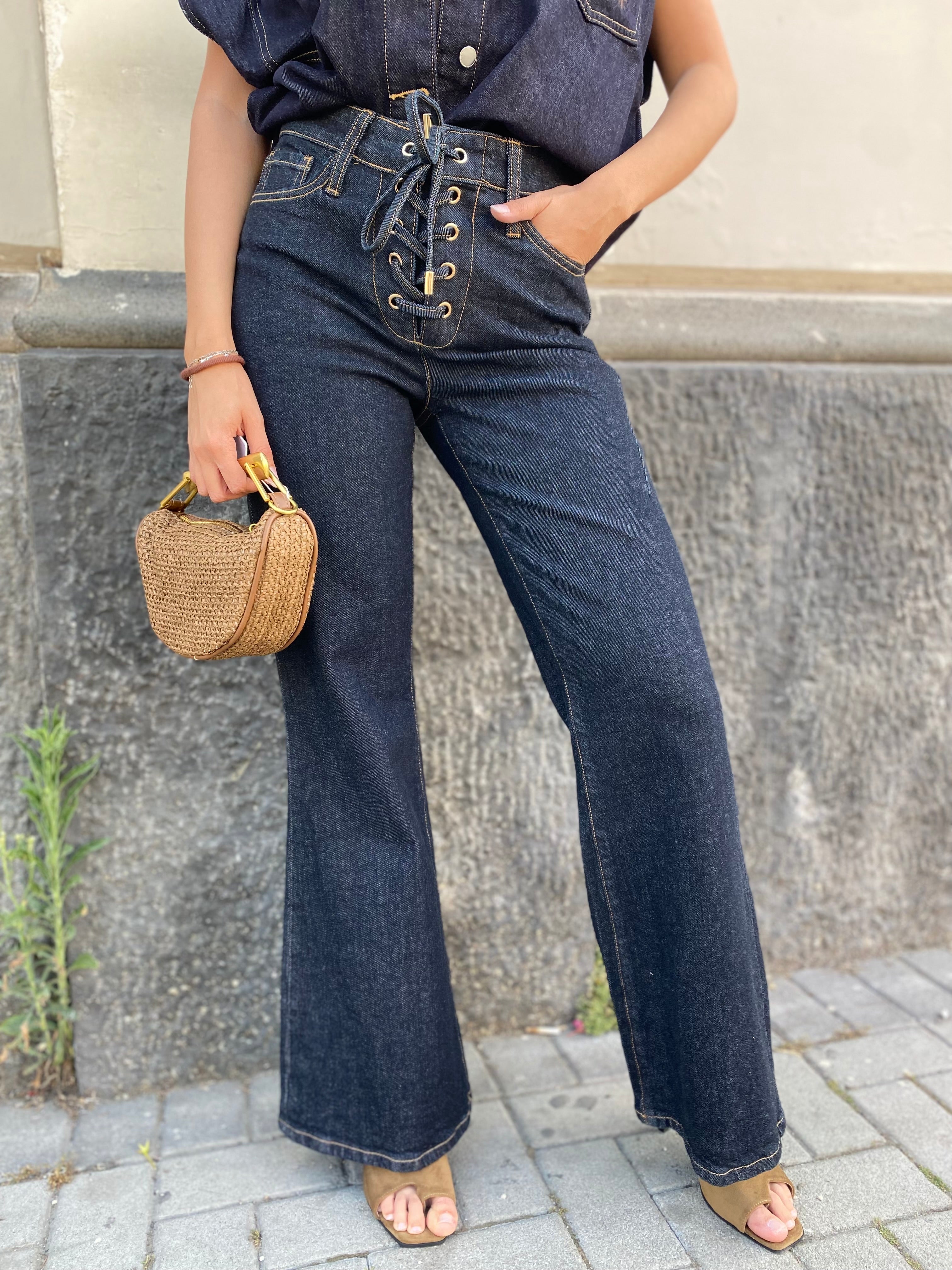 Jeans wideleg con stringhe 5033