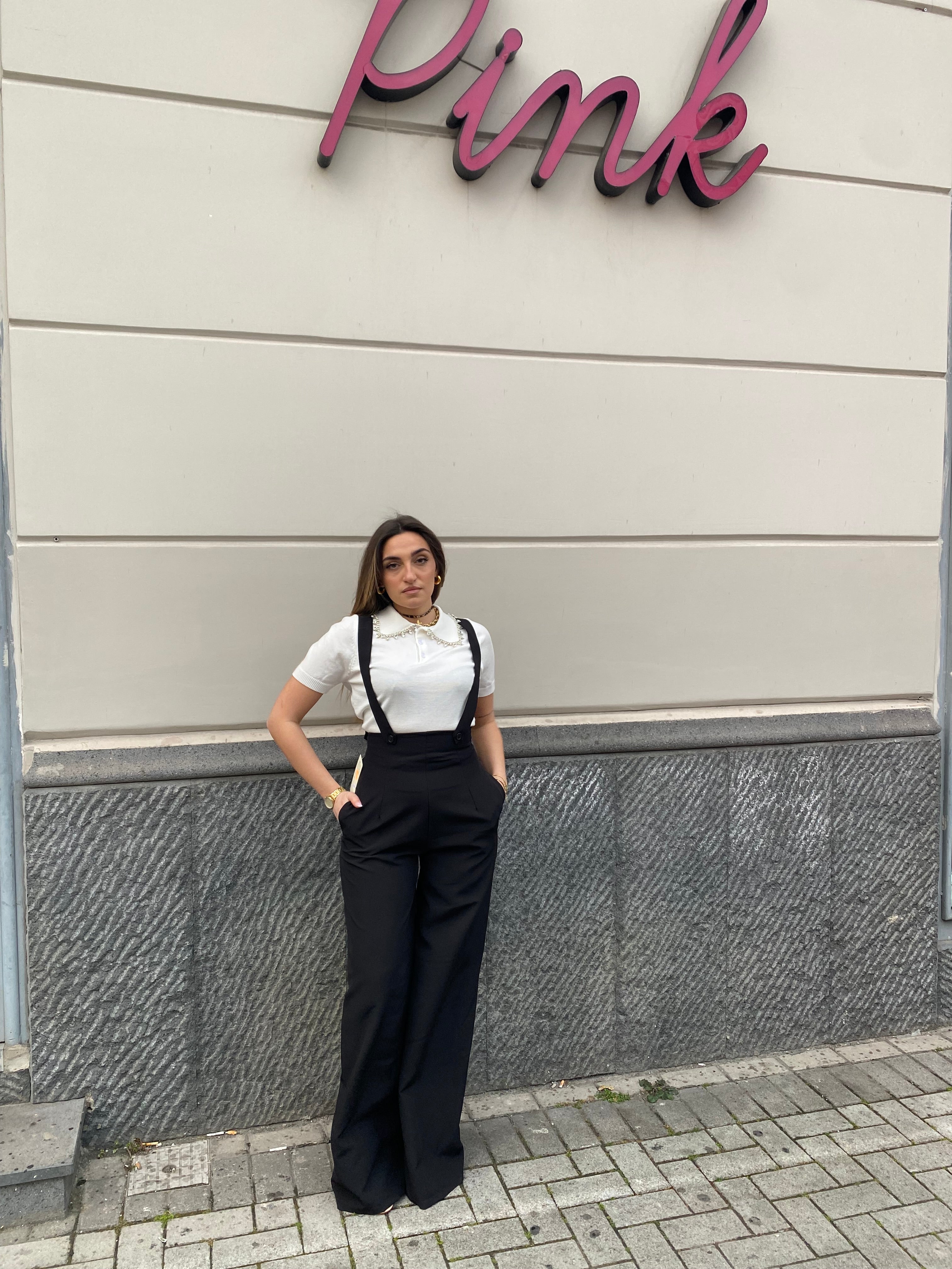 Pantalone palazzo con bretelle 00607