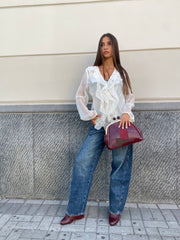 Camicia velata con volant 4234