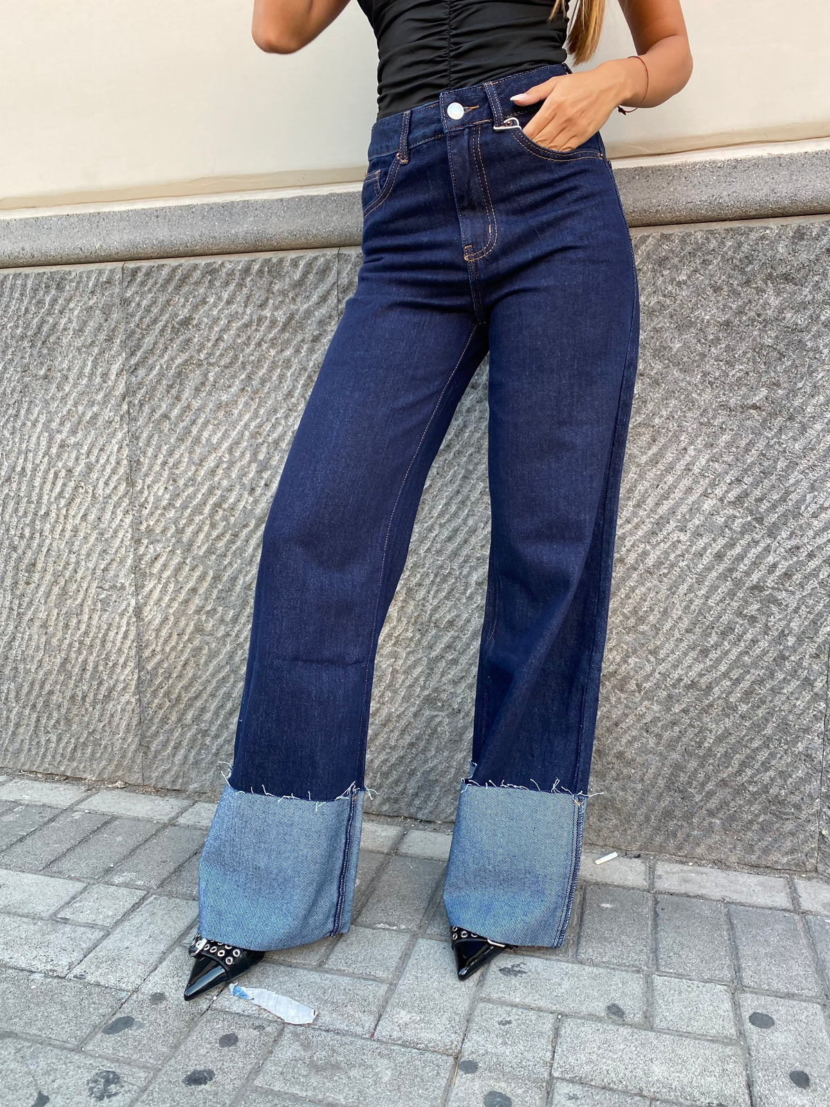 Jeans wide leg con piegone 8887