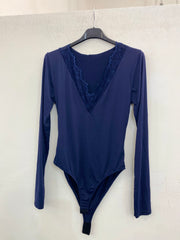 Body in lycra con collo in pizzo 14301