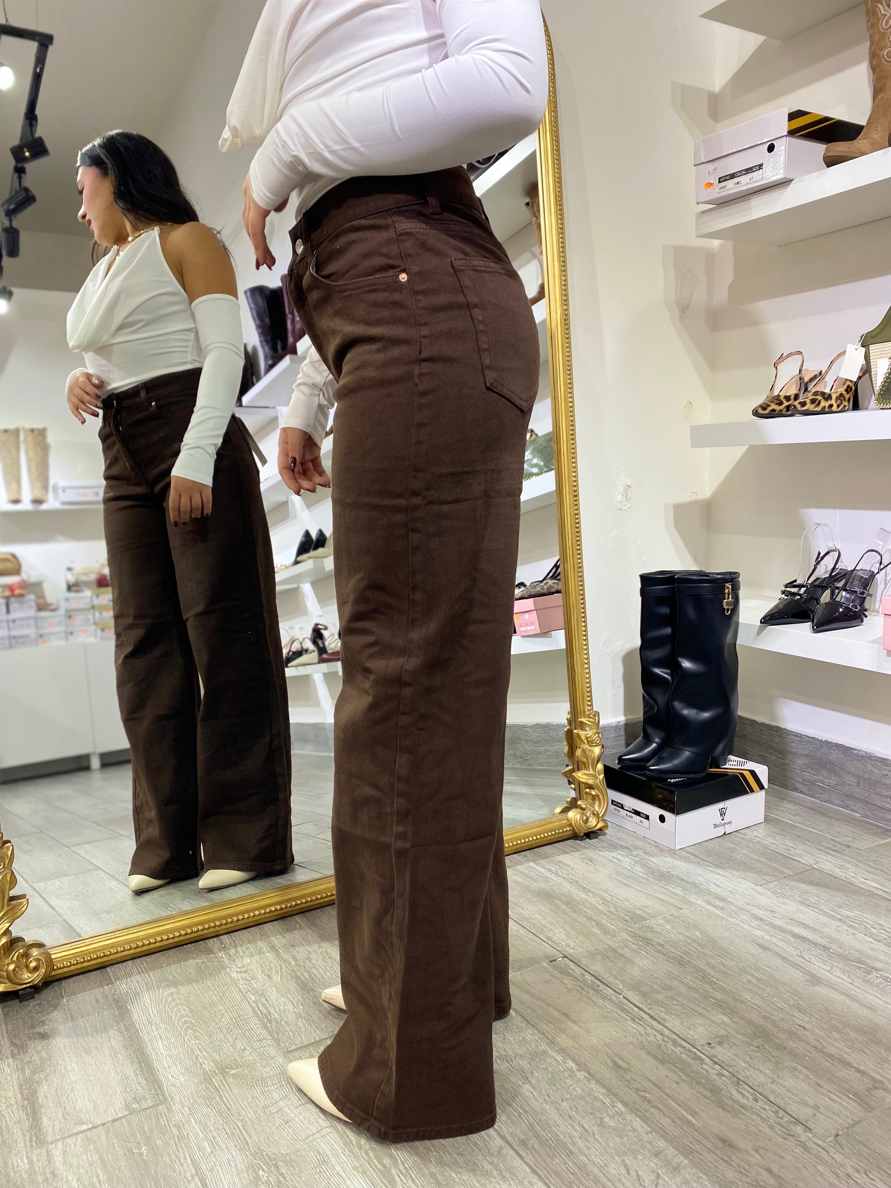 Jeans wide leg palazzo marrone 5150