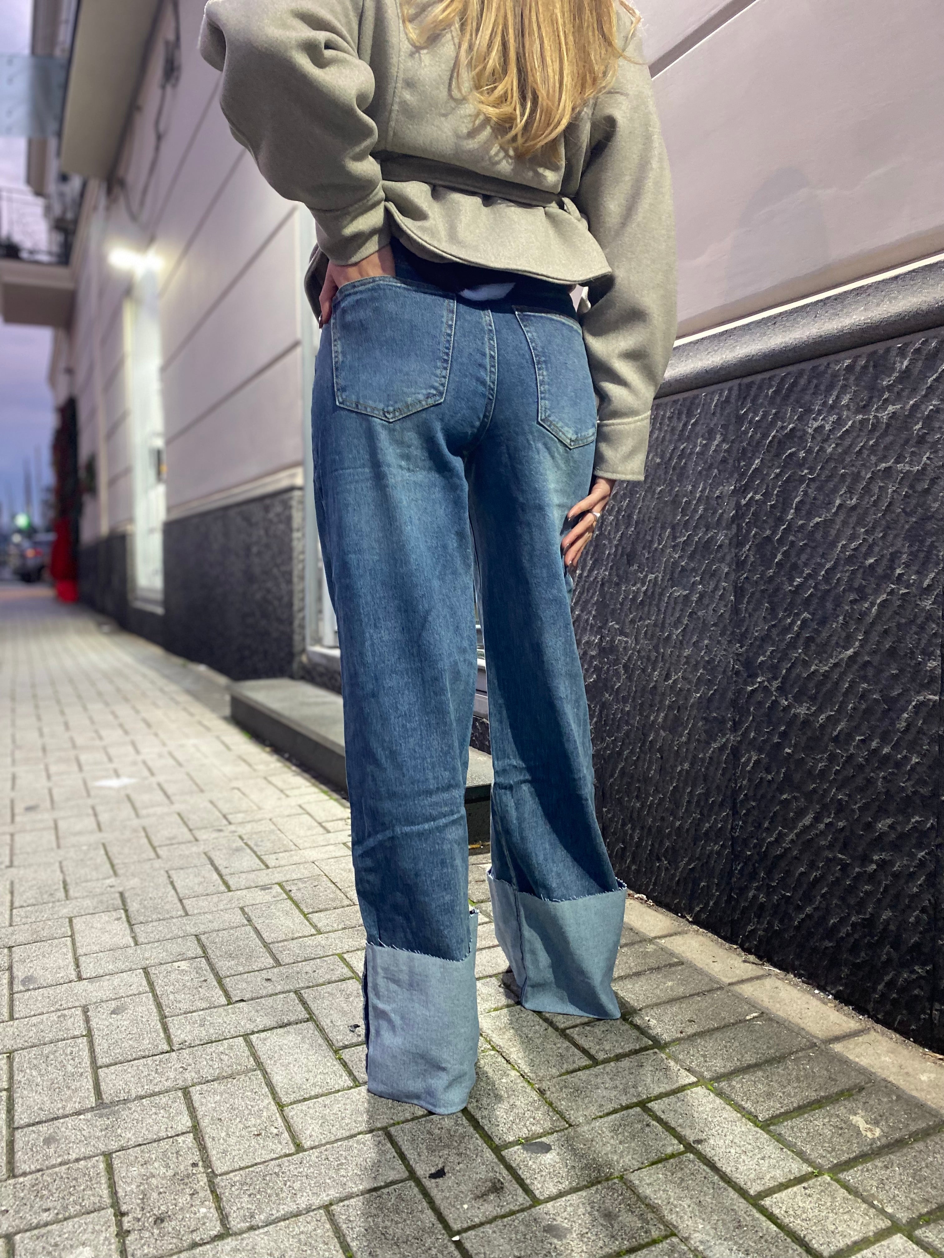 Jeans wide leg con piegone 8891