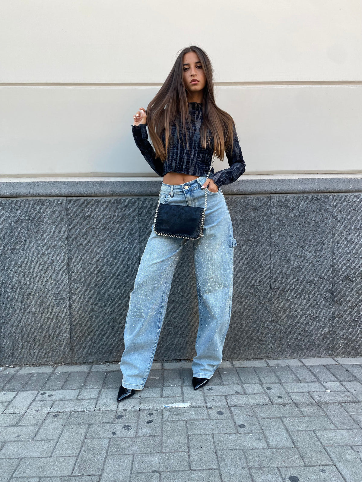 Jeans carpenter sabbiato con brillantini 8827