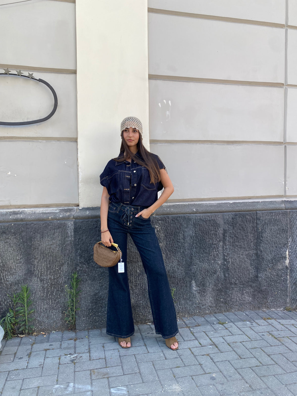 Jeans wideleg con stringhe 5033