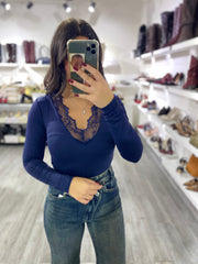 Body in lycra con collo in pizzo 14301