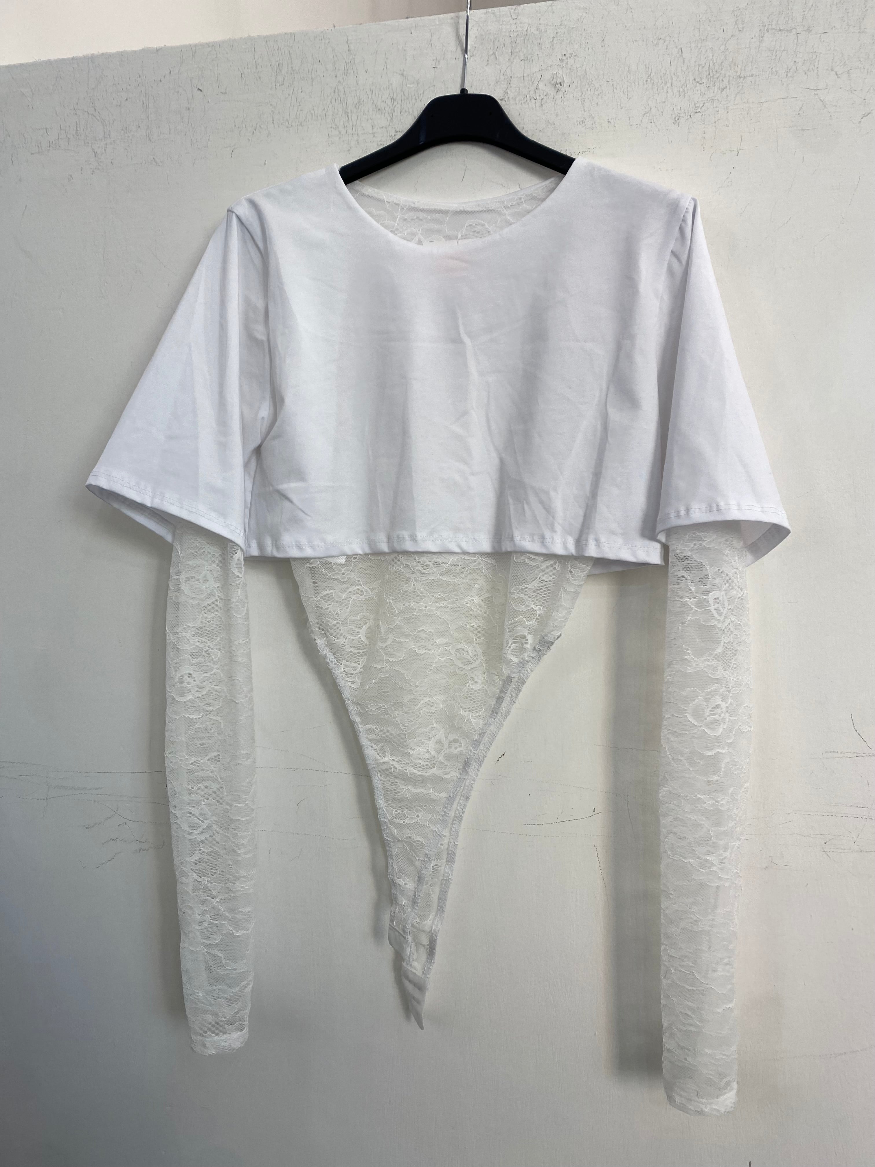 Body in pizzo con t-shirt 6025