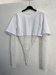 Body in pizzo con t-shirt 6025