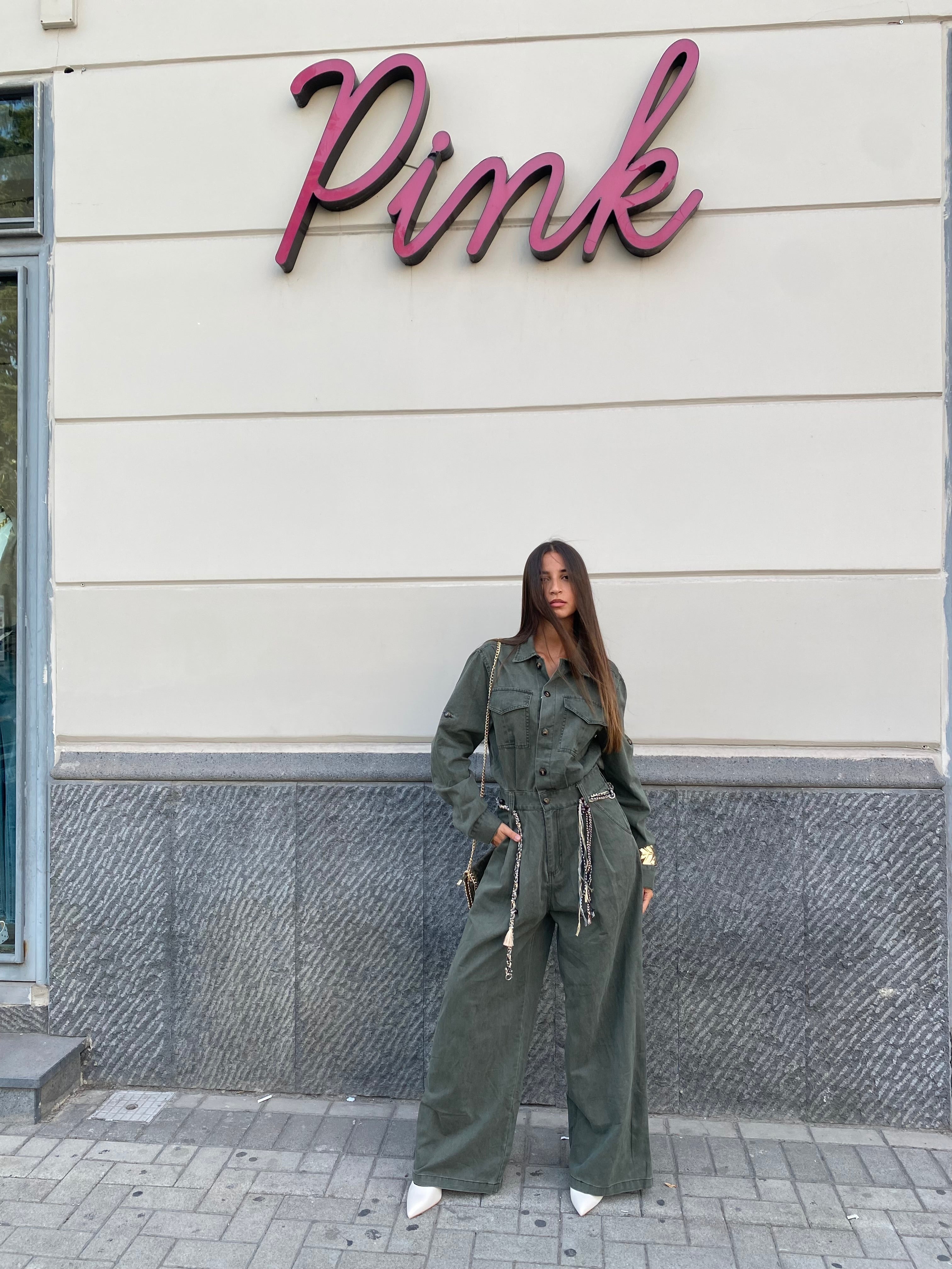 Jumpsuit in twill con cinturino 7088