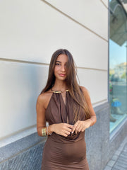 Abito lungo con collare oro 0512