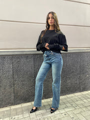 Jeans wideleg chiusura diagonale sabbiato chiaro 8880