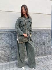 Jumpsuit in twill con cinturino 7088