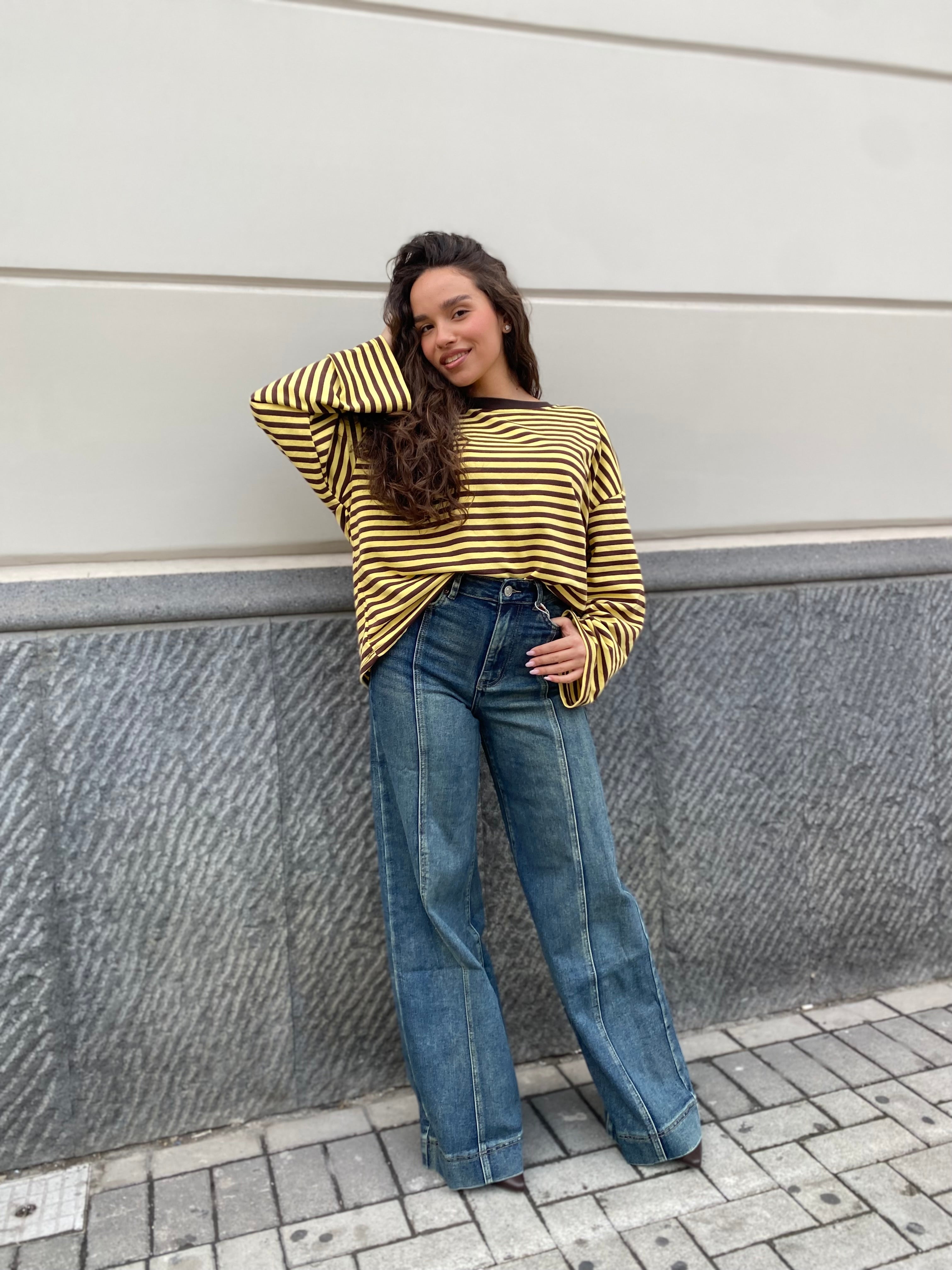 Jeans wide leg con cucitura frontale 8977