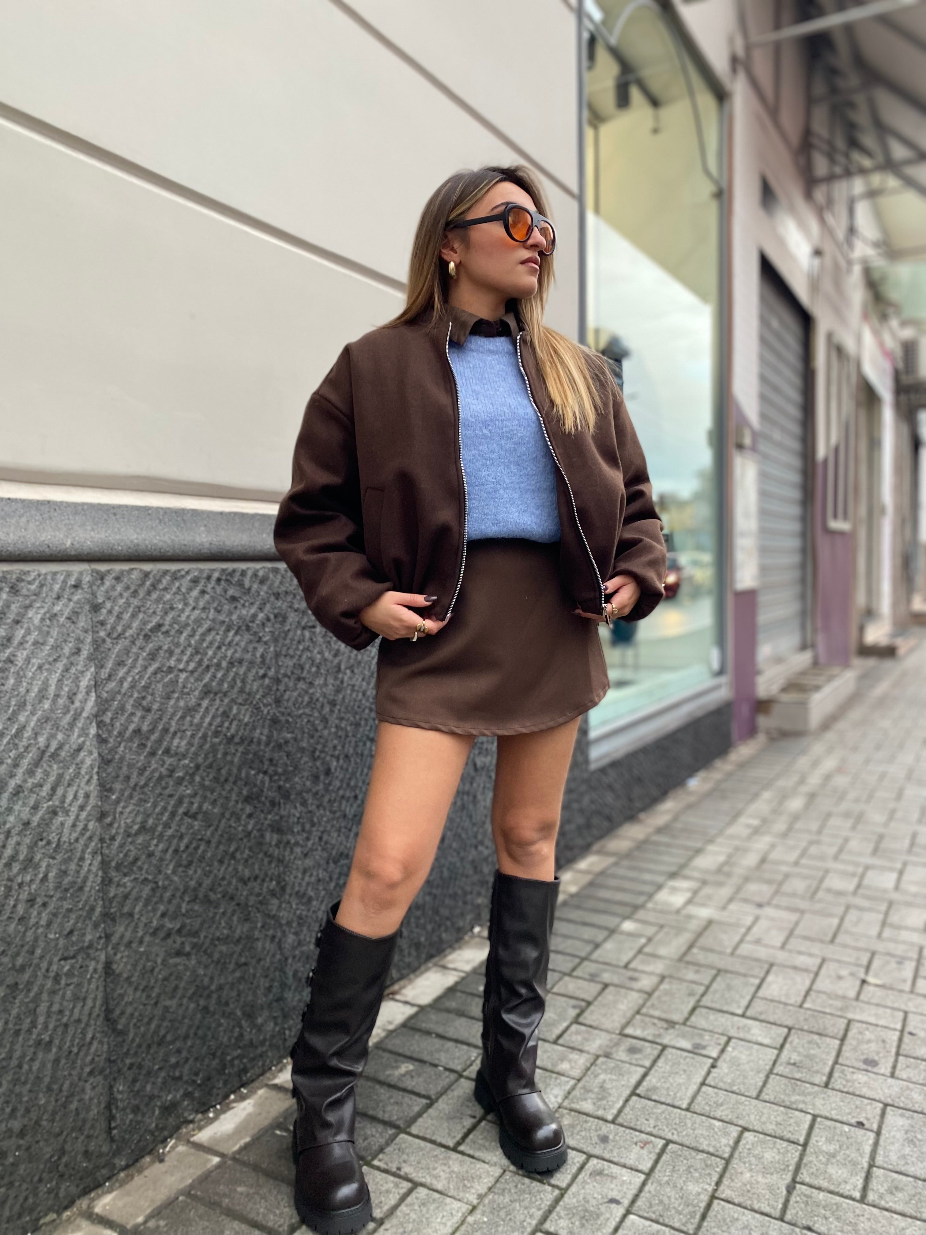 Cappottino in panno crop con zip 6809