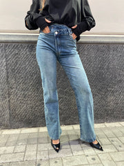 Jeans wideleg chiusura diagonale sabbiato chiaro 8880