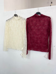 Maglia velata ricamata con mezzo collo 17178