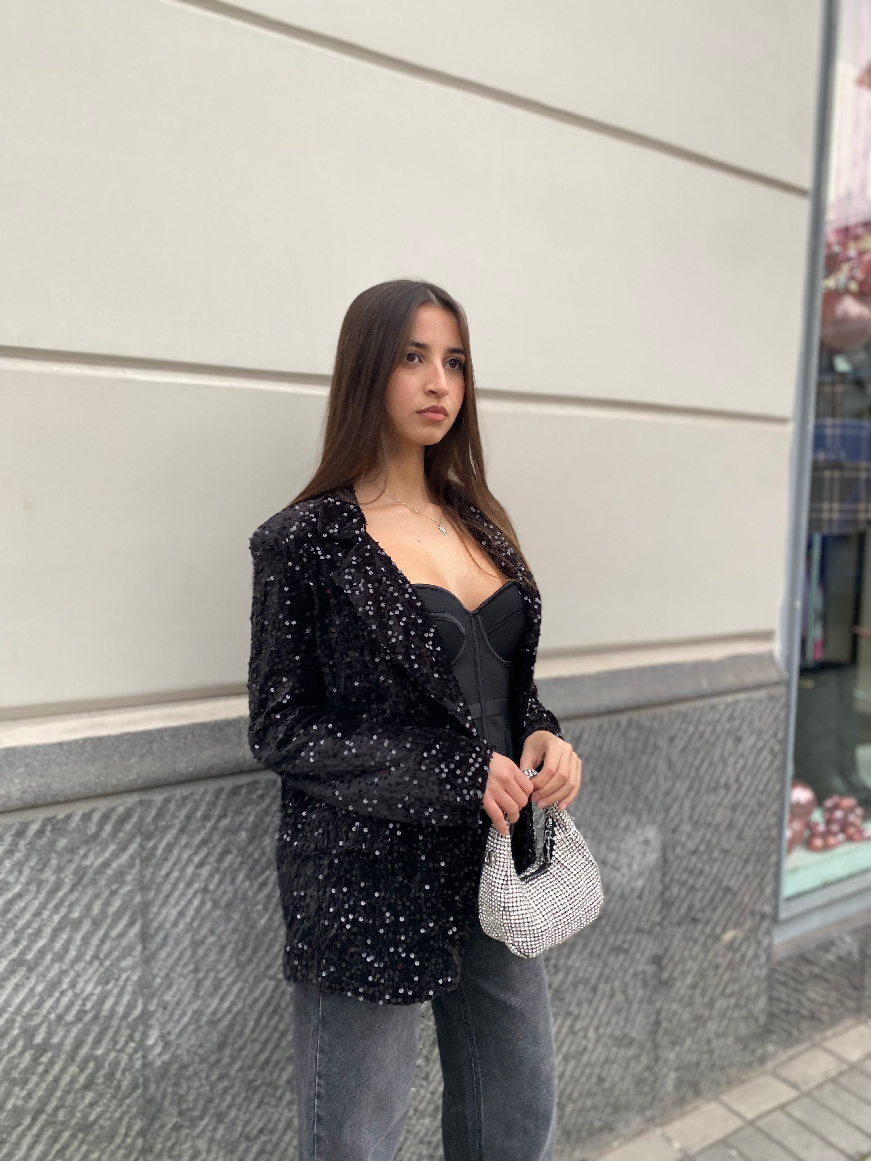 Blazer un bottone in paillettes 2991