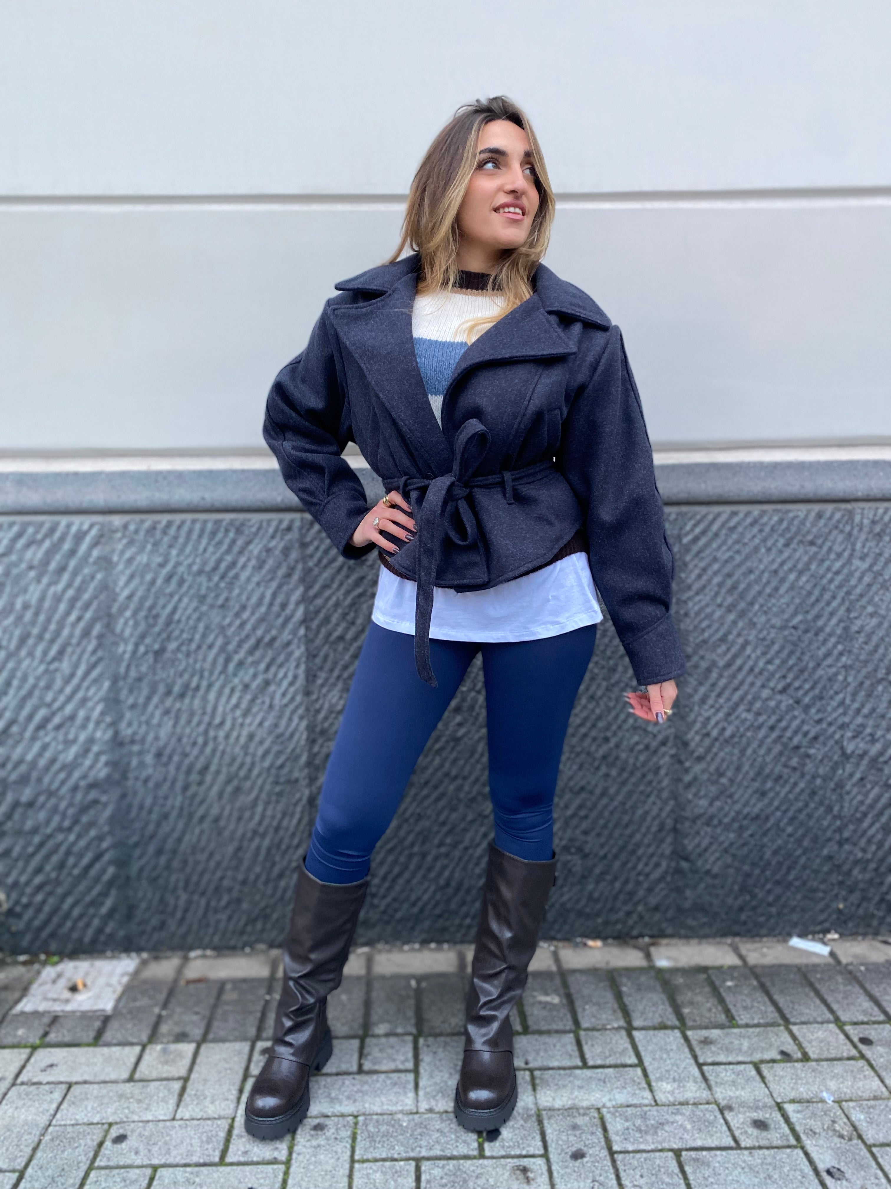 Cappotto corto con cintura 6801