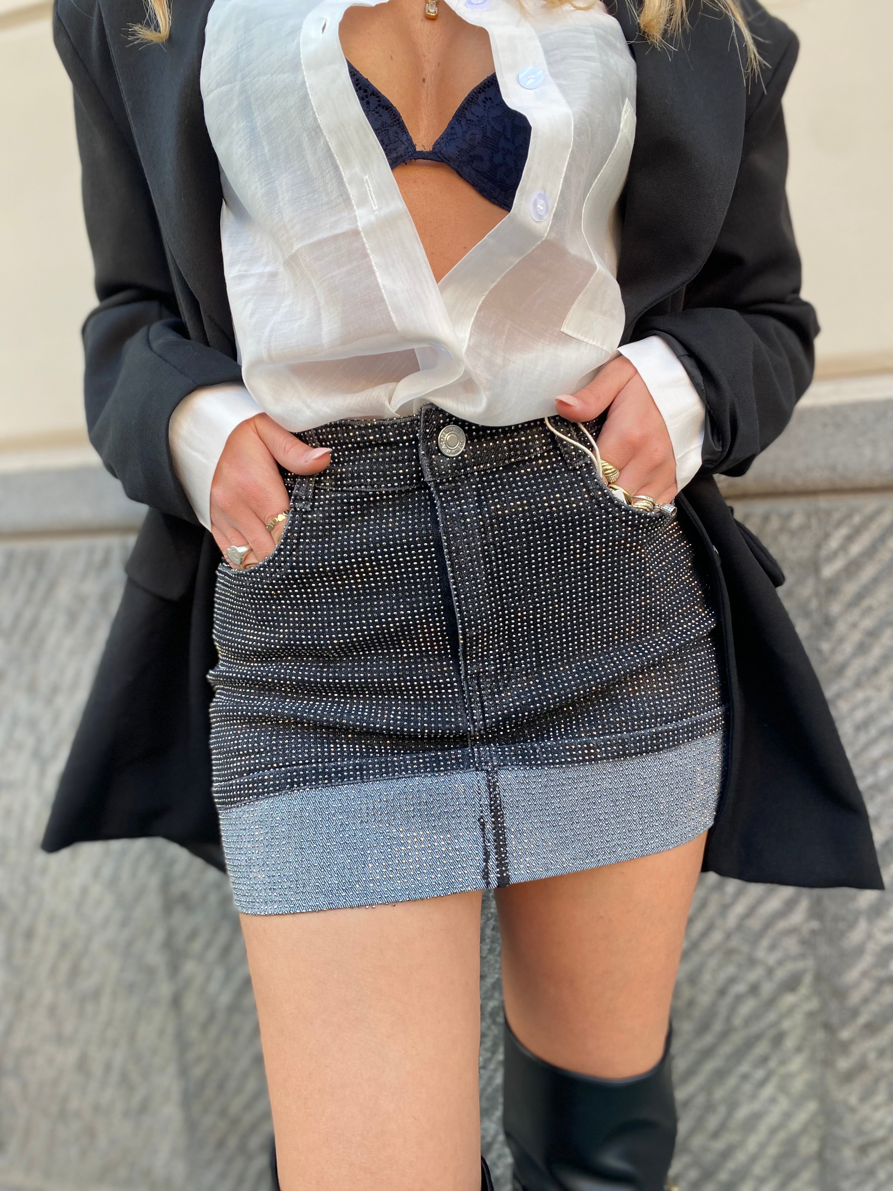 Mini gonna di jeans con brillantini 8958