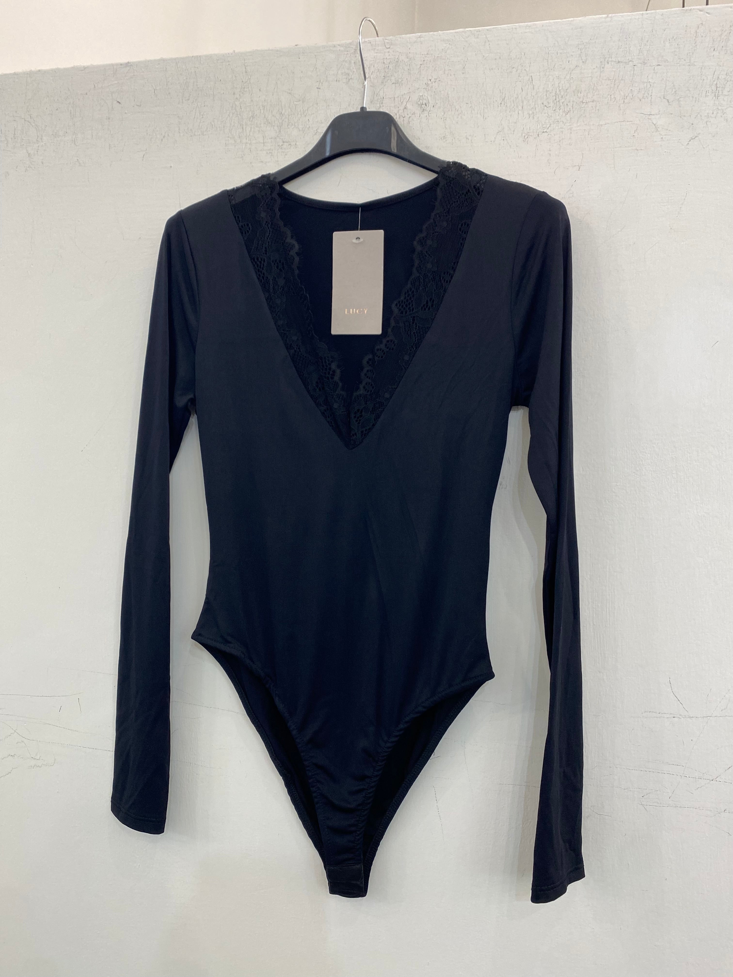 Body in lycra con collo in pizzo 14301